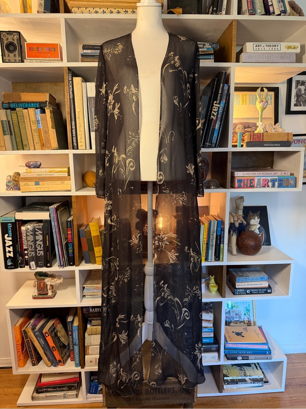 Sheer Floral Longline Duster Jacket - Black
